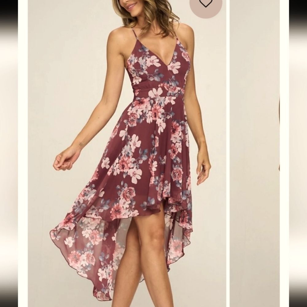 BRAND NEW CHARLOTTE RUSSE HIGH-LOW FLORAL-PRINT LACE CUTOUT BACK DRESS